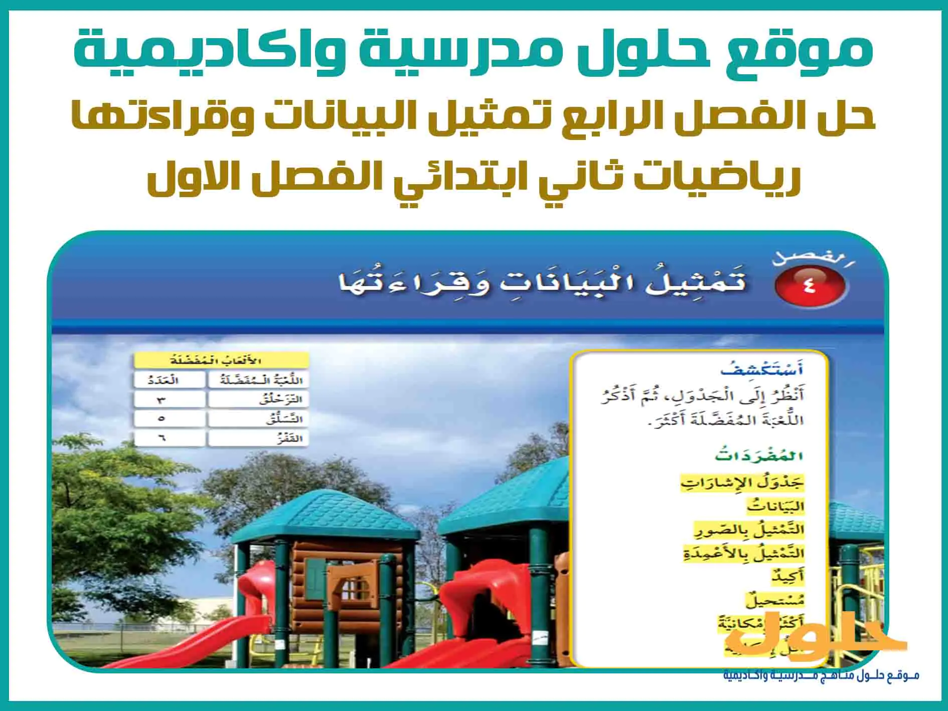 حل الفصل الرابع تمثيل البيانات وقراءتها رياضيات ثاني ابتدائي الفصل الاول